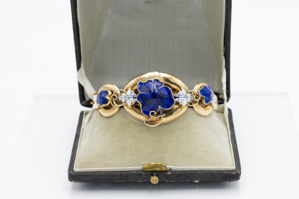 Belle Époque Bracciale antico in oro con smalto cobalto in stile Biedermeier, XIX secolo in vendita