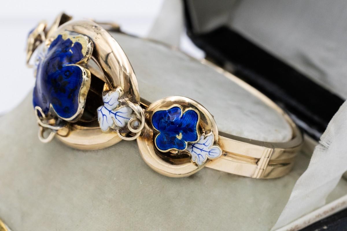 Bracciale antico in oro con smalto cobalto in stile Biedermeier, XIX secolo In condizioni buone in vendita a Chorzów, PL