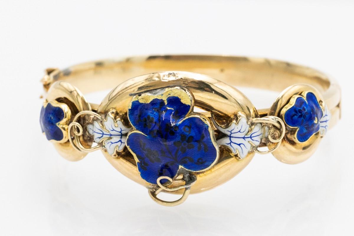 da uomo o donna Bracciale antico in oro con smalto cobalto in stile Biedermeier, XIX secolo in vendita