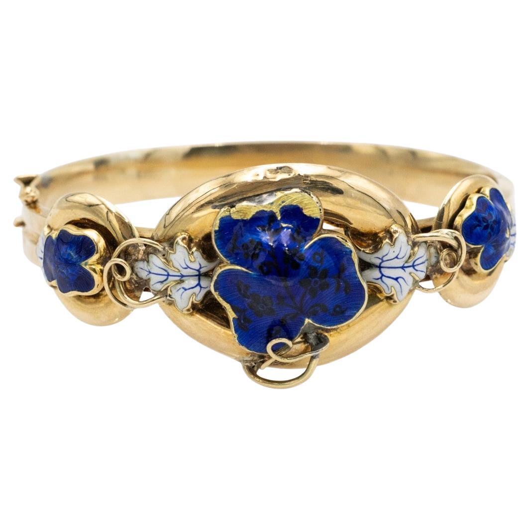 Antique gold bracelet with cobalt enamel in Biedermeier style, XIX century