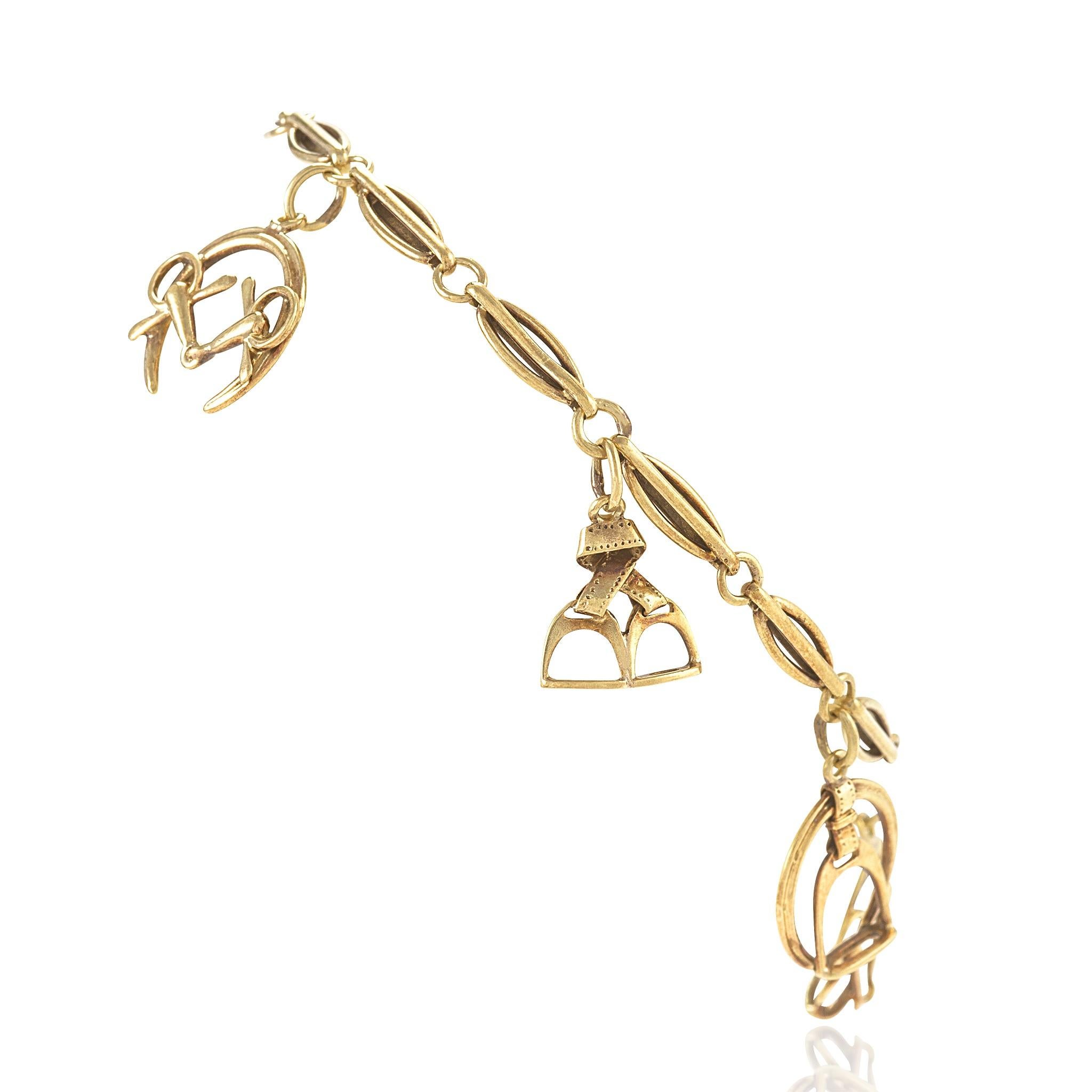 Antique Gold Bracelet with Equestrian Charms by Sloan & Company In Excellent Condition In New York, NY