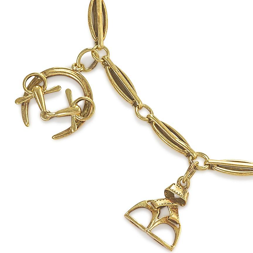 Antique Gold Bracelet with Equestrian Charms by Sloan & Company 1