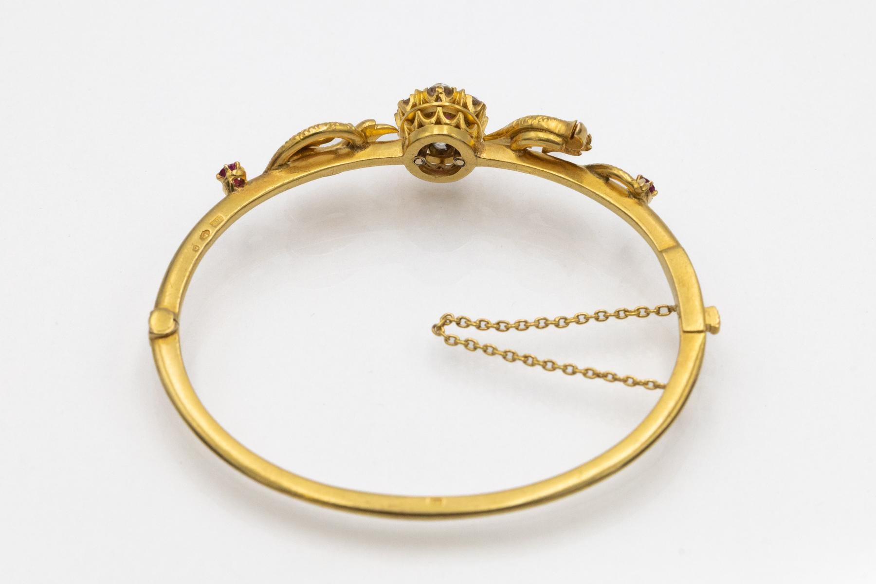 Bracelet ancien en or avec rubis et diamants, Autriche-Hongrie 1872-1922. Bon état - En vente à Chorzów, PL