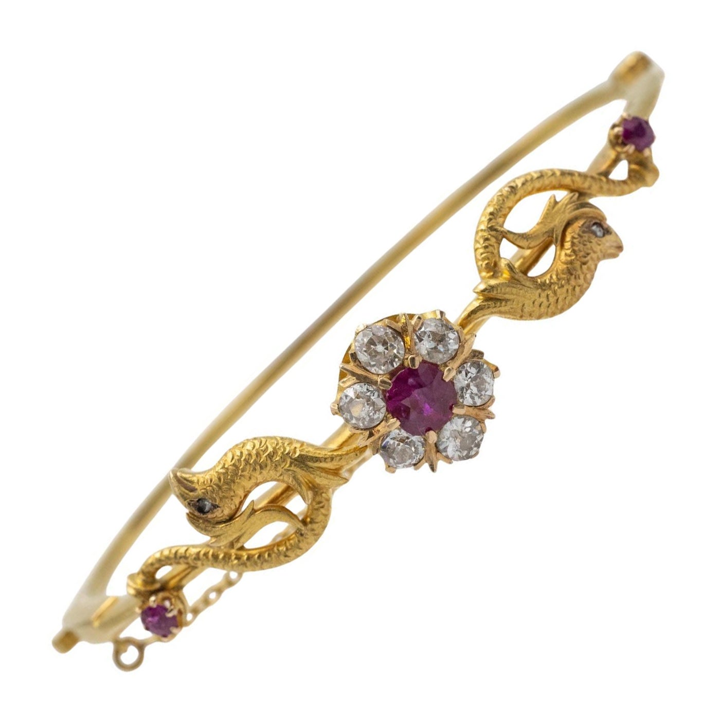 Bracciale antico in oro con rubini e diamanti, Austria-Ungheria 1872-1922. in vendita