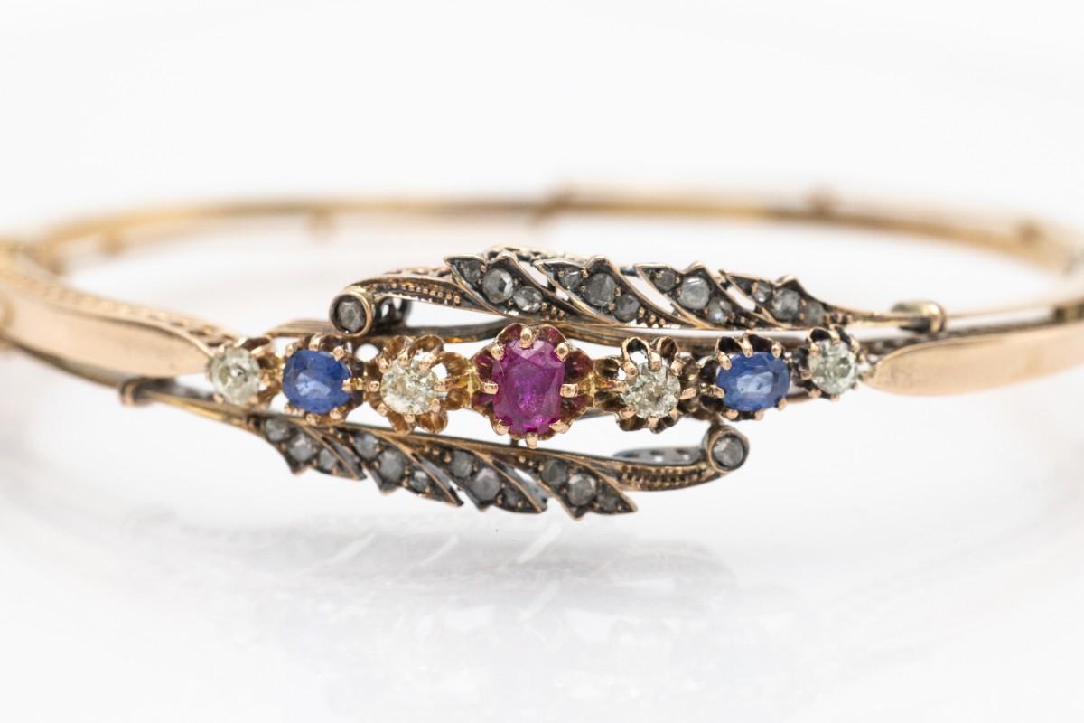 Art Nouveau Antique gold bracelet with ruby, sapphires and diamonds, Russia, late XIX cent.