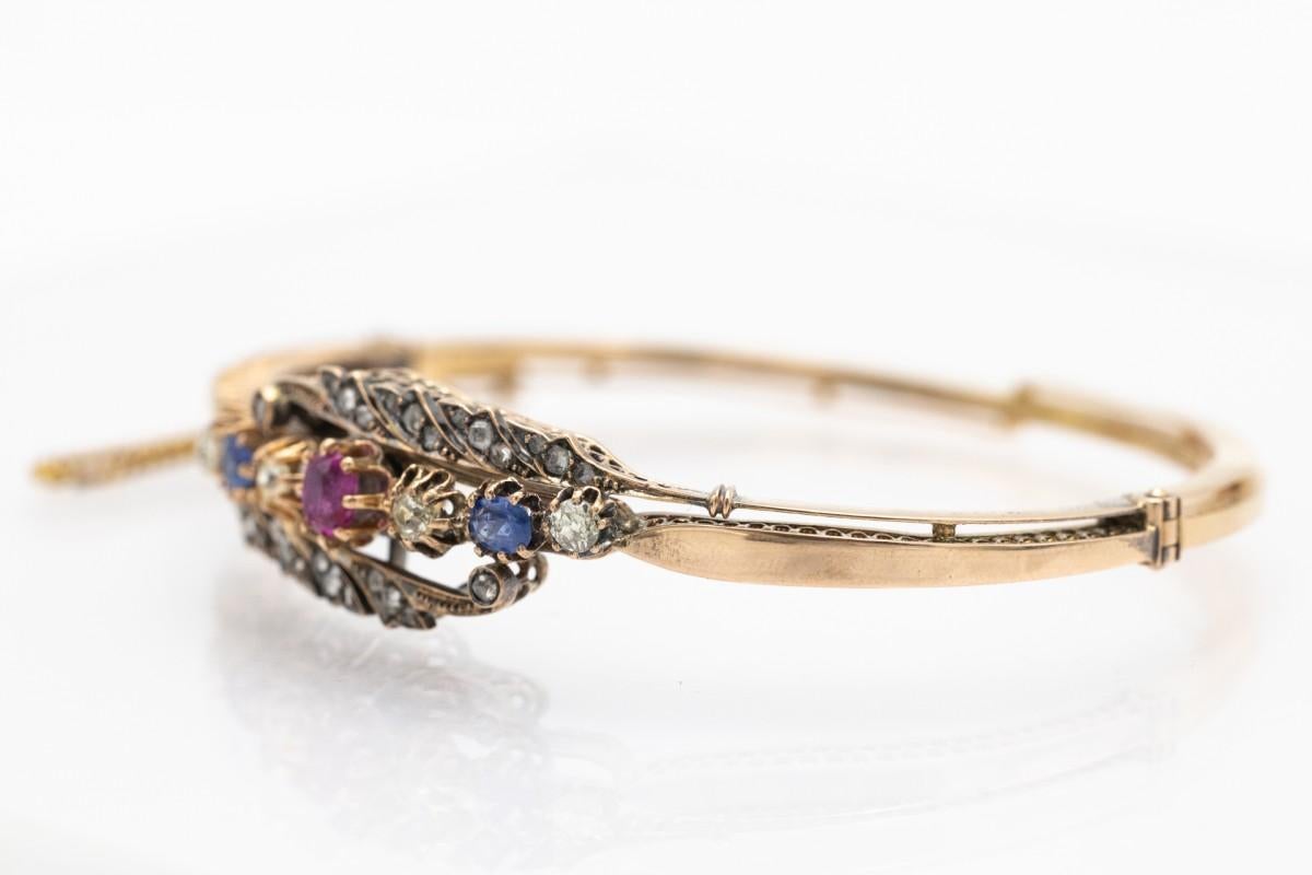 Octagon Cut Antique gold bracelet with ruby, sapphires and diamonds, Russia, late XIX cent.