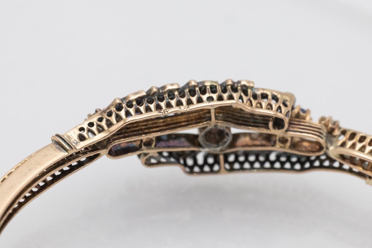 Women's or Men's Antique gold bracelet with ruby, sapphires and diamonds, Russia, late XIX cent.