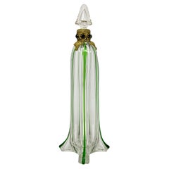 Antique Gold Bronze and Green & Clear Hand-Blown Glass Scent Bottle, Circa 1900