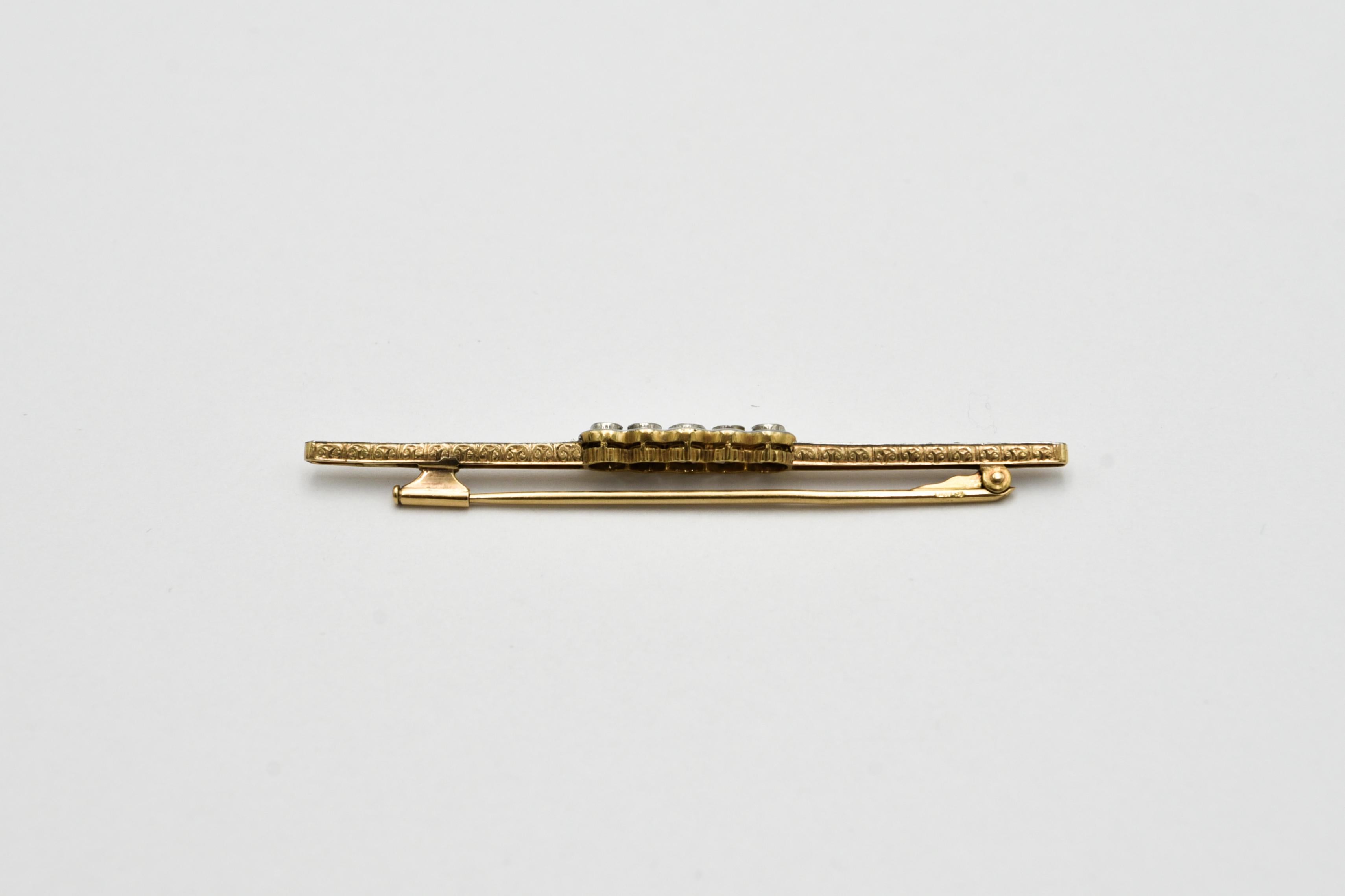 Women's or Men's Antique gold brooch with diamonds, 1930s For Sale