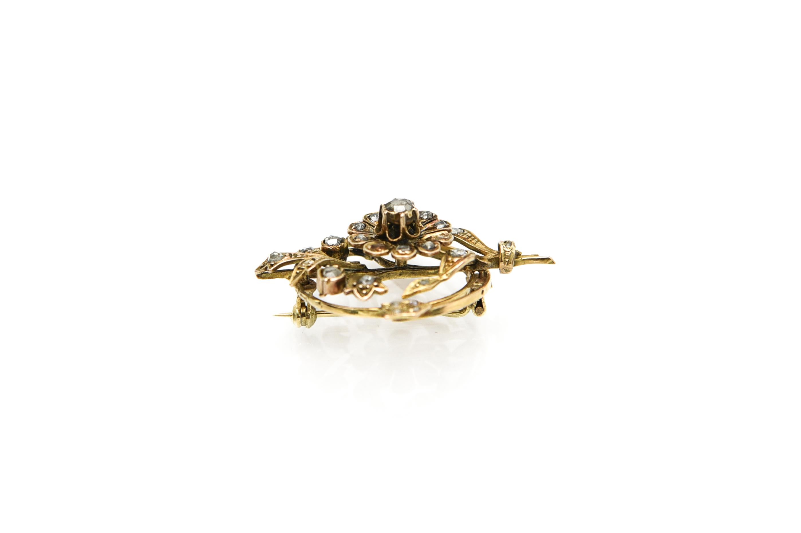 Rose Cut Antique gold brooch with diamonds, Netherlands, mid-19th century. For Sale