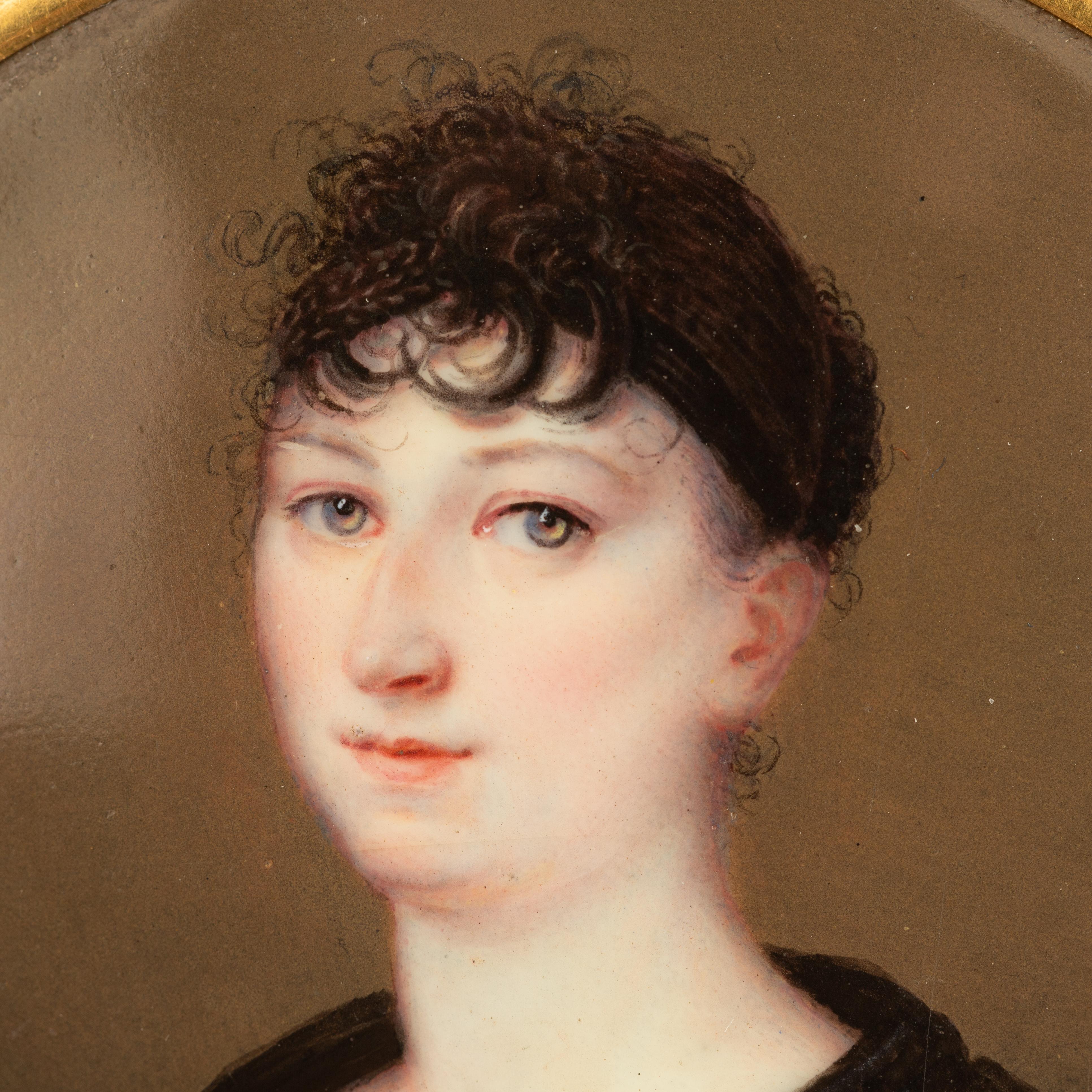 Antique Gold Brooch with Miniature Portrait on Ivory In Fair Condition In Lisboa, PT