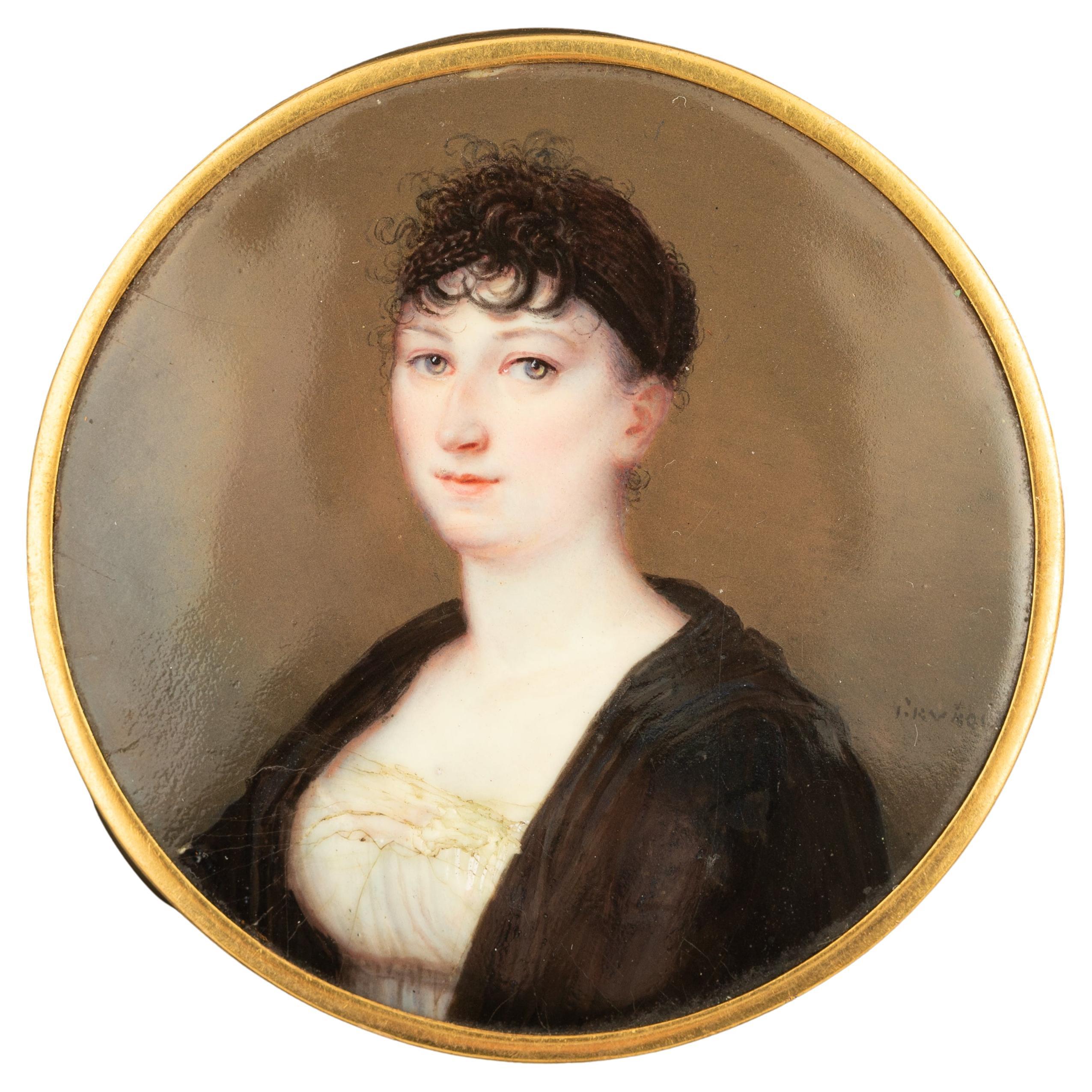 Antique Gold Brooch with Miniature Portrait on Ivory
