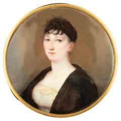 Antique Gold Brooch with Miniature Portrait on Ivory