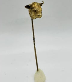 Antique Gold Bull Animal Stickpin Lapel Pin