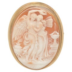 Antique Gold Cameo Psyche & Ero Embracing Wreath to Make Immortal Brooch Pendant