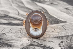 Antique Gold Cameo Ring Greek Theatre Mask Silenus Hardstone Intaglio Signet