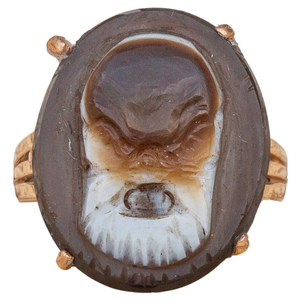 Antike Gold Kamee-Ring griechische Theatermaske Silenus Hartstein-Intaglio-Schild