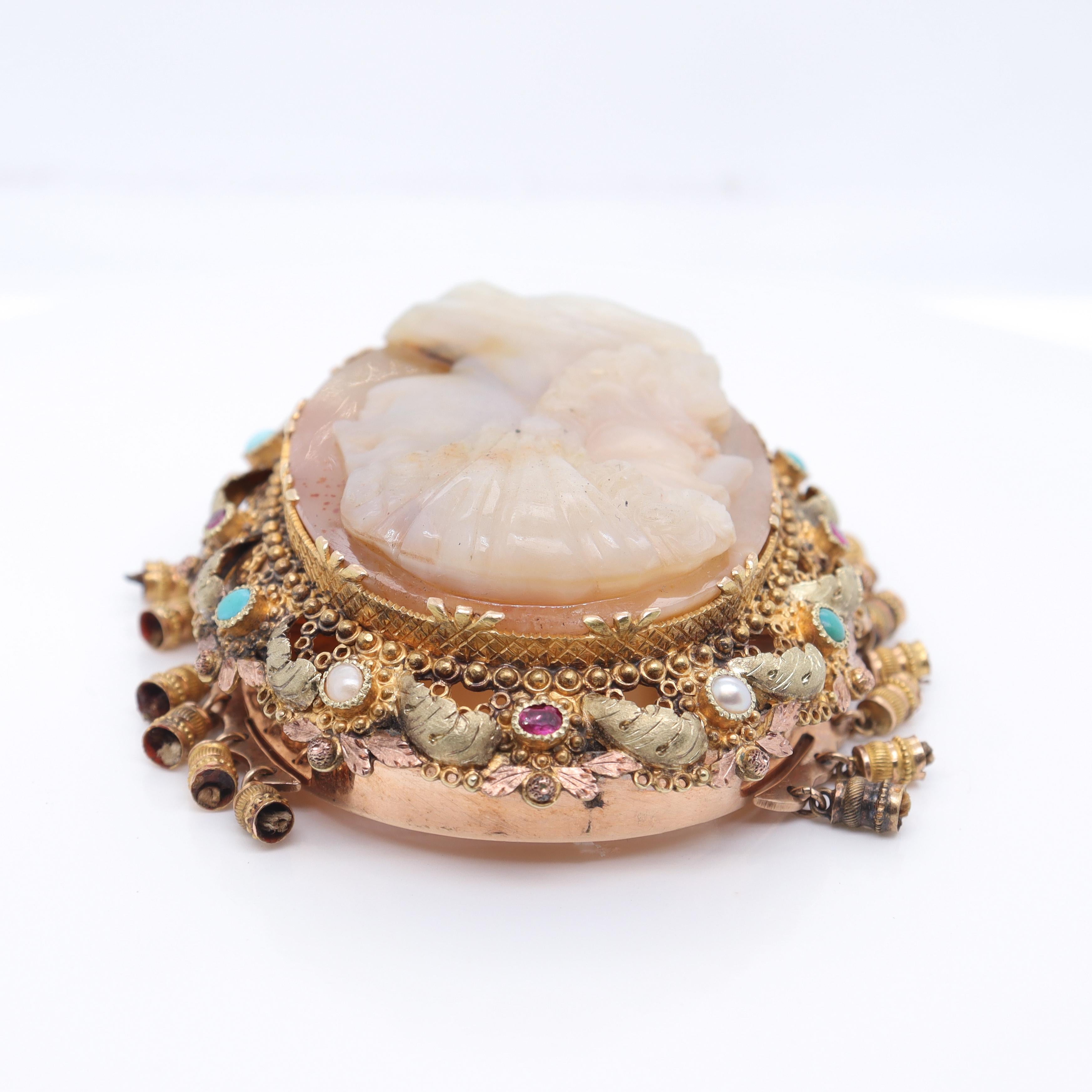 Antique Gold & Carved Agate Cameo Hermaphrodite Bracelet or Necklace Clasp For Sale 2