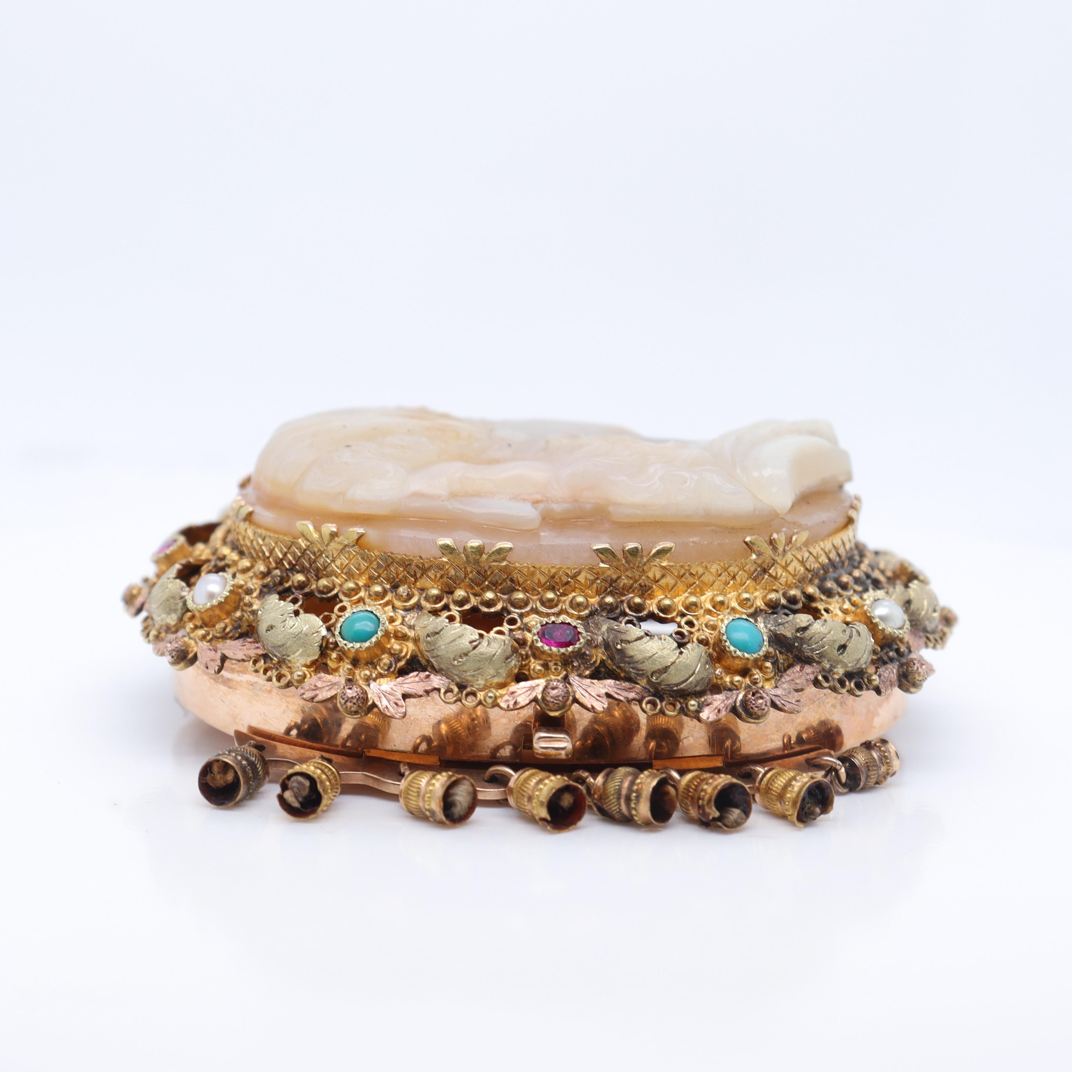 Antique Gold & Carved Agate Cameo Hermaphrodite Bracelet or Necklace Clasp For Sale 3