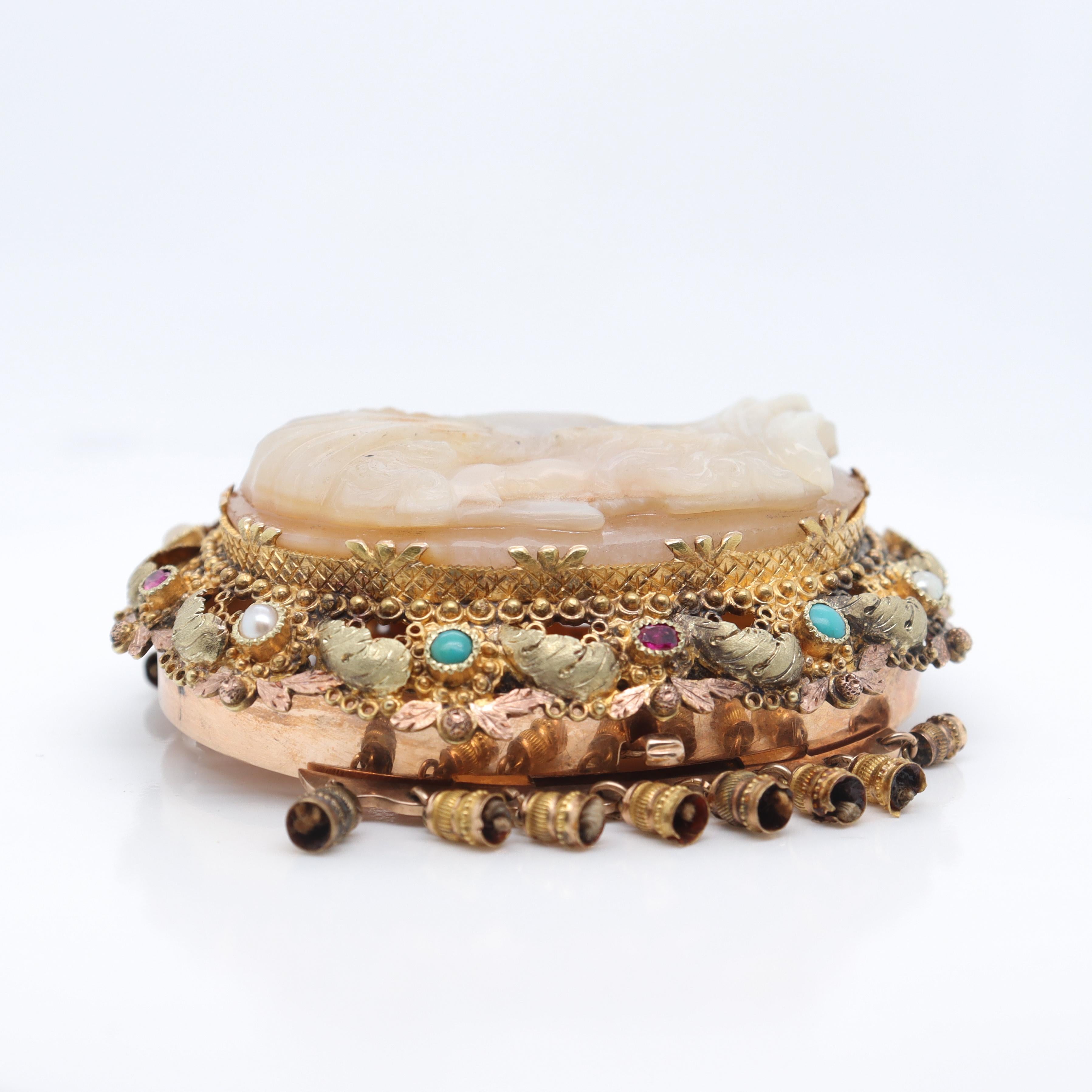 Antique Gold & Carved Agate Cameo Hermaphrodite Bracelet or Necklace Clasp For Sale 4