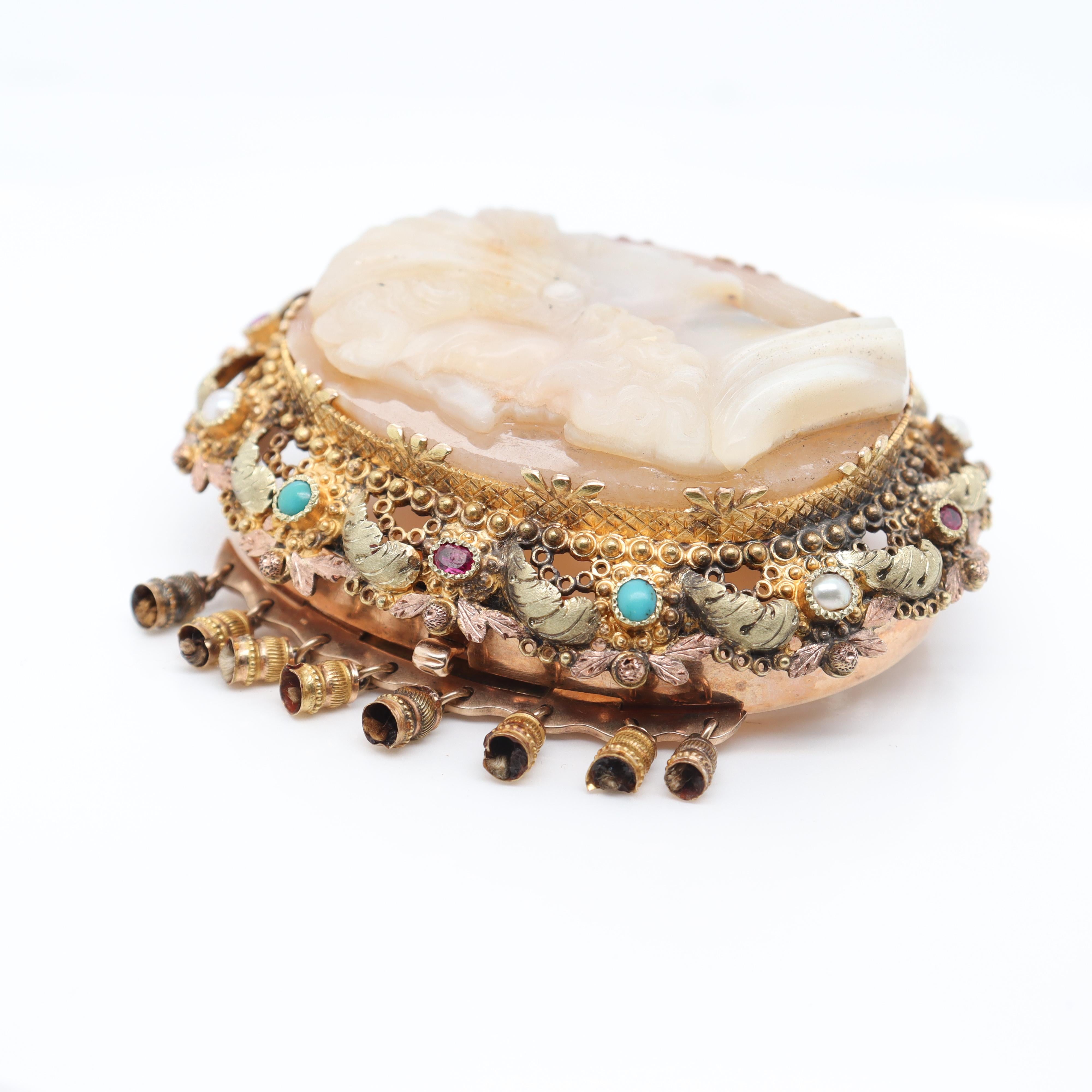 Antique Gold & Carved Agate Cameo Hermaphrodite Bracelet or Necklace Clasp For Sale 5
