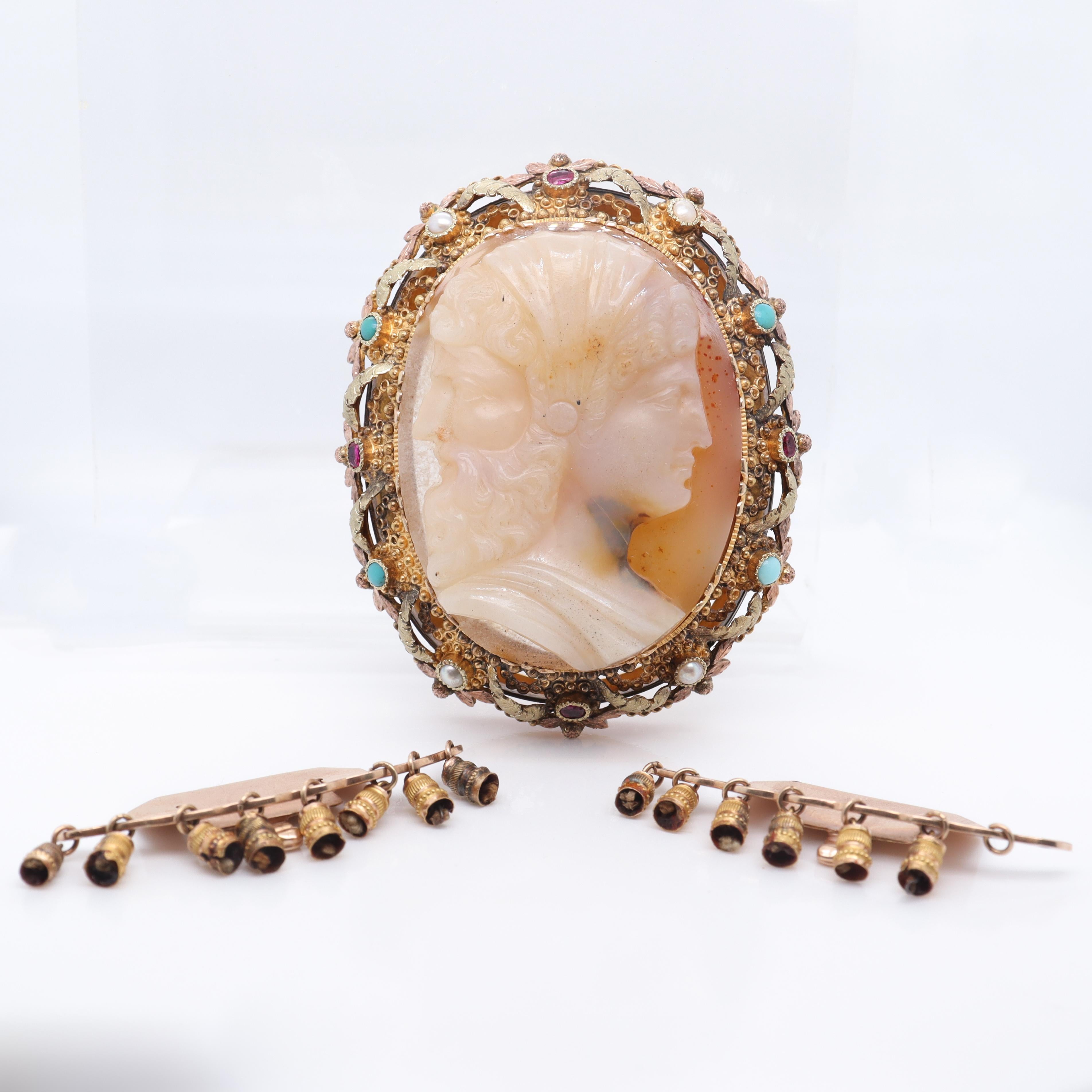 Antique Gold & Carved Agate Cameo Hermaphrodite Bracelet or Necklace Clasp For Sale 6