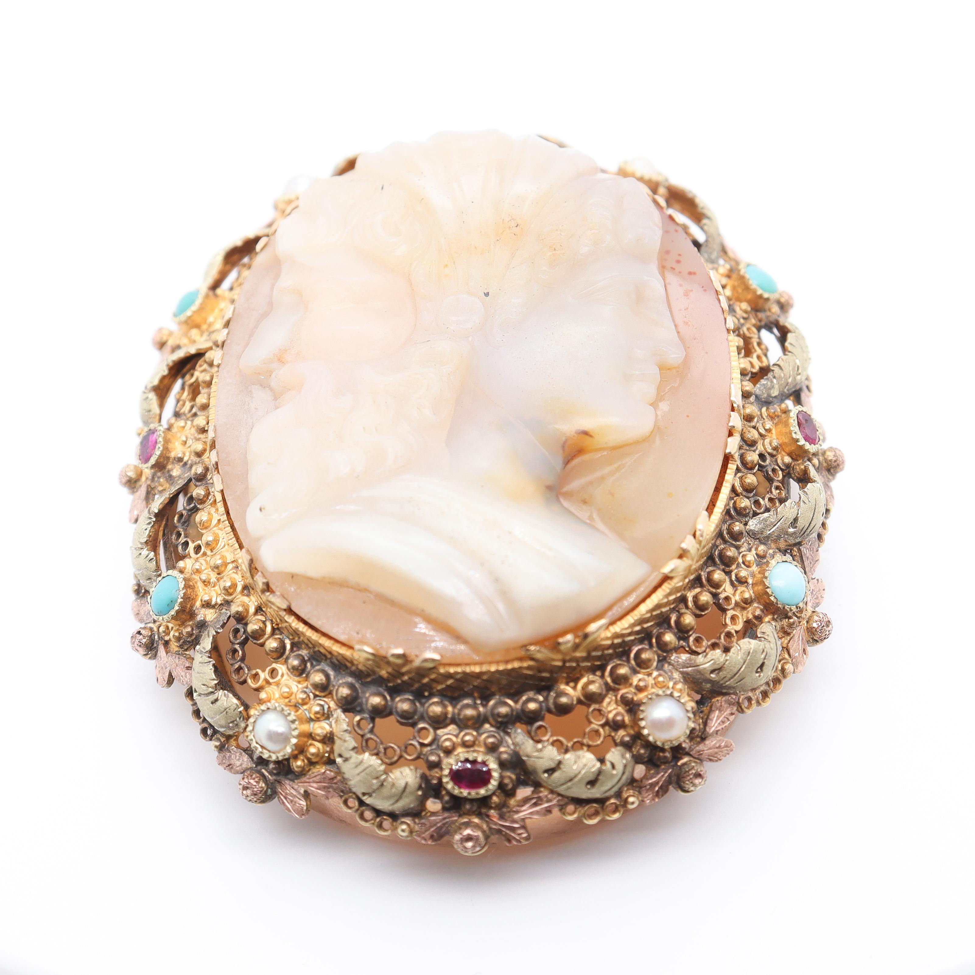 Victorian Antique Gold & Carved Agate Cameo Hermaphrodite Bracelet or Necklace Clasp For Sale