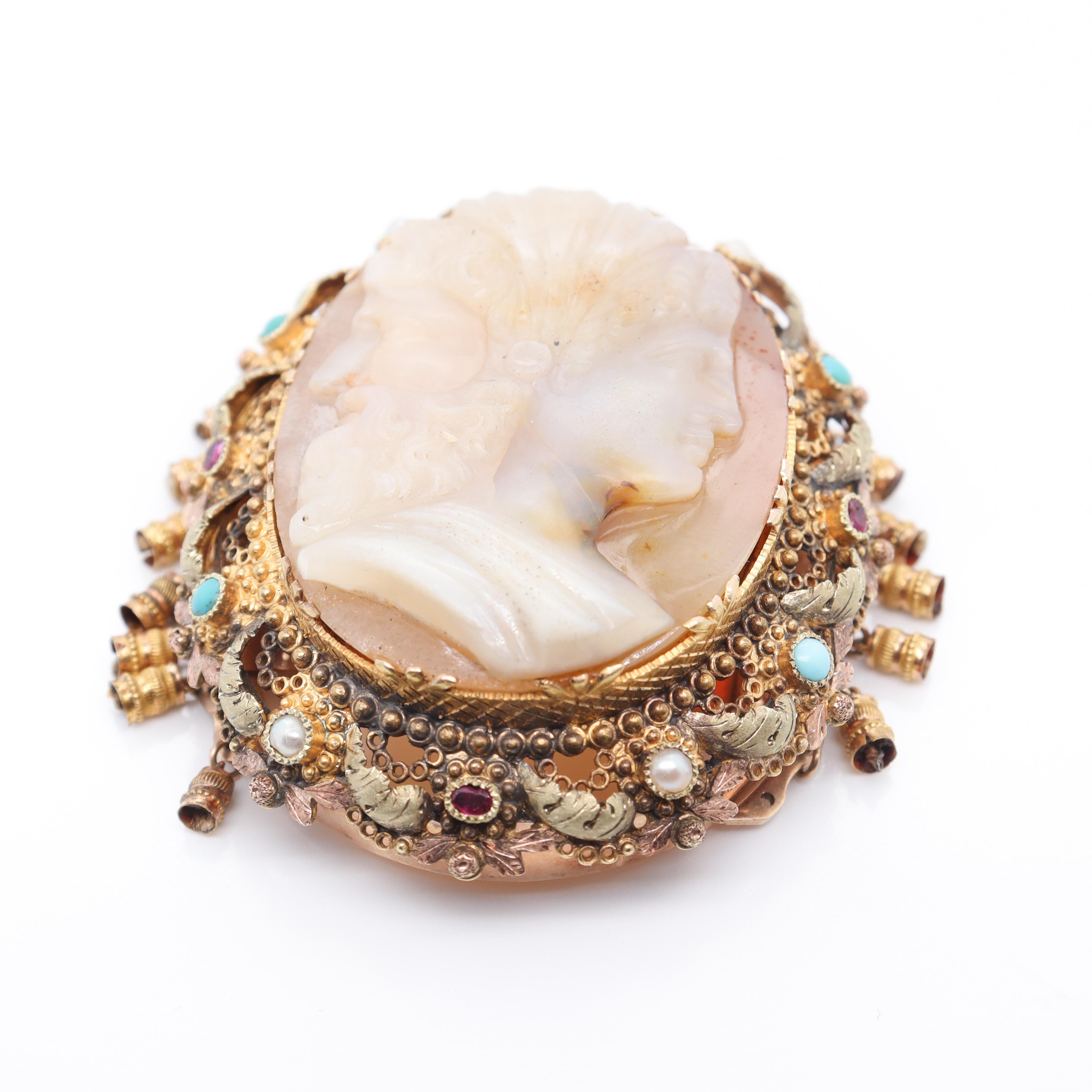 Cabochon Antique Gold & Carved Agate Cameo Hermaphrodite Bracelet or Necklace Clasp For Sale
