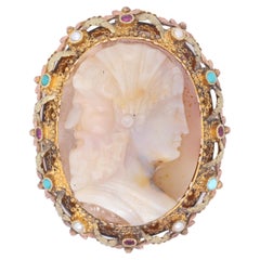 Antique Gold & Carved Agate Cameo Hermaphrodite Bracelet or Necklace Clasp