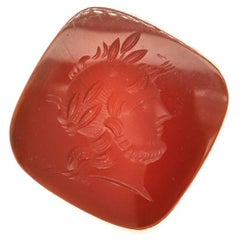Antique Gold & Carved Carnelian Intaglio Signet Ring with an Ancient Roman Hero