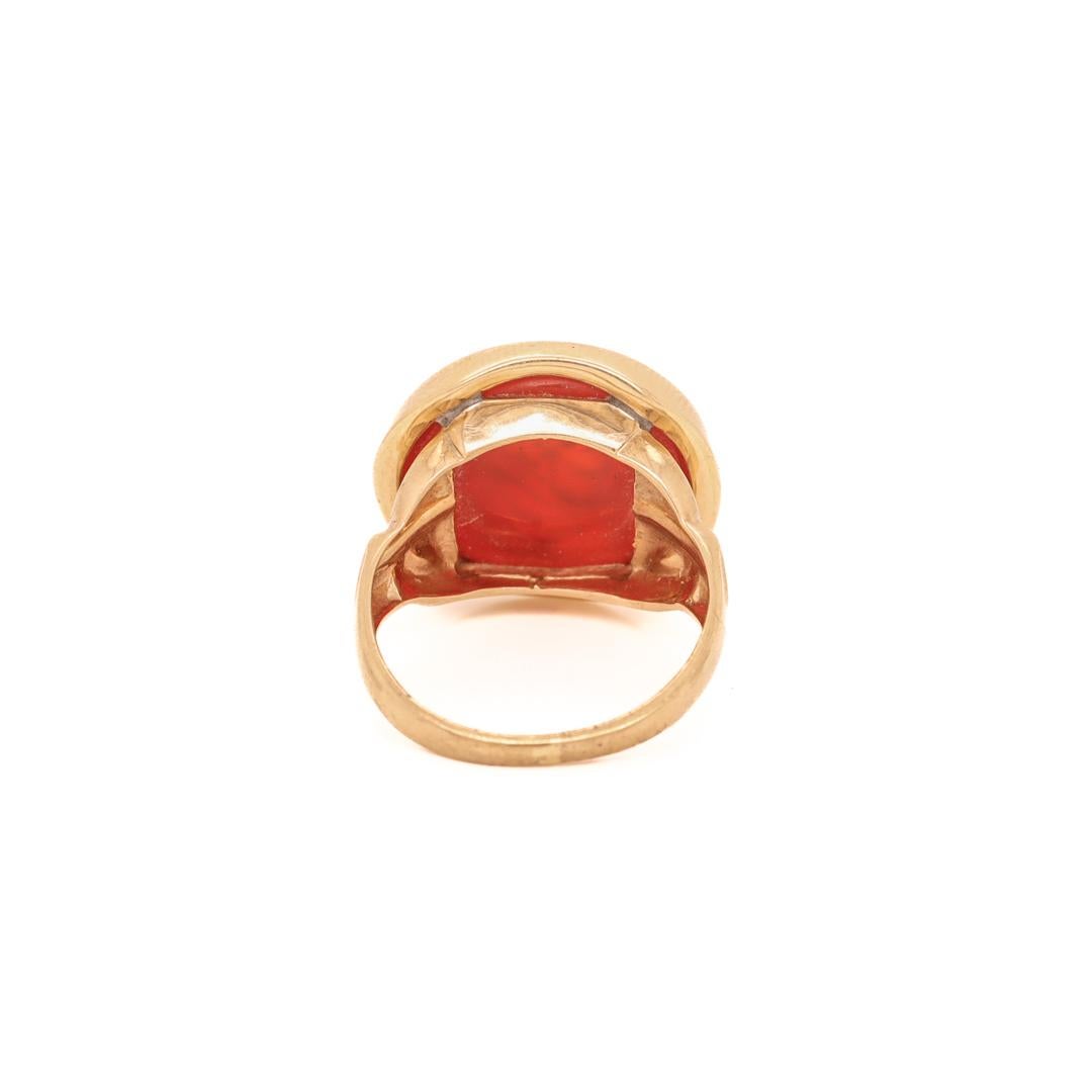 Etruscan Revival Antique Gold & Carved Carnelian Intaglio Signet Ring with Roman Emperor Trajan