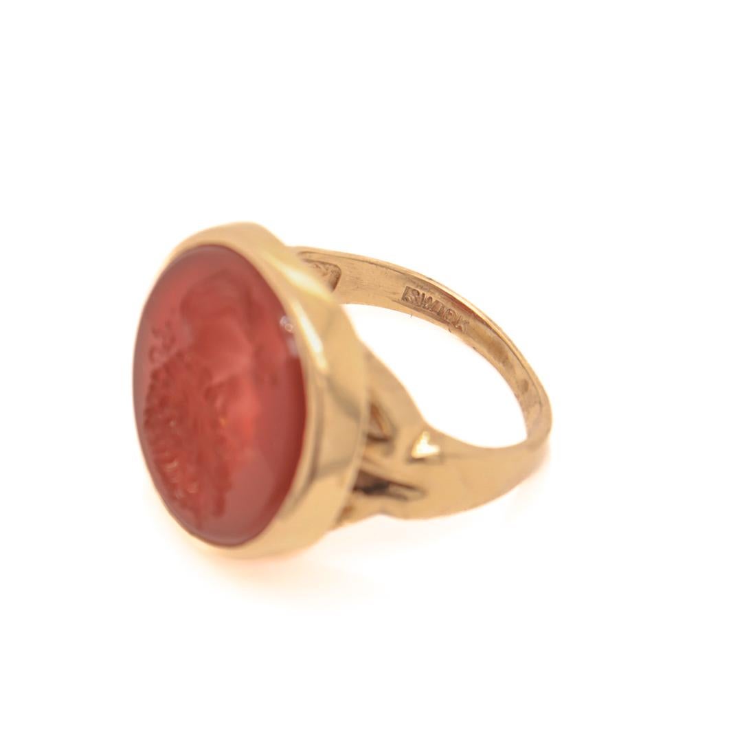 Antique Gold & Carved Carnelian Intaglio Signet Ring with Roman Emperor Trajan 1