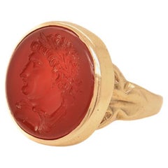 Antique Gold & Carved Carnelian Intaglio Signet Ring with Roman Emperor Trajan