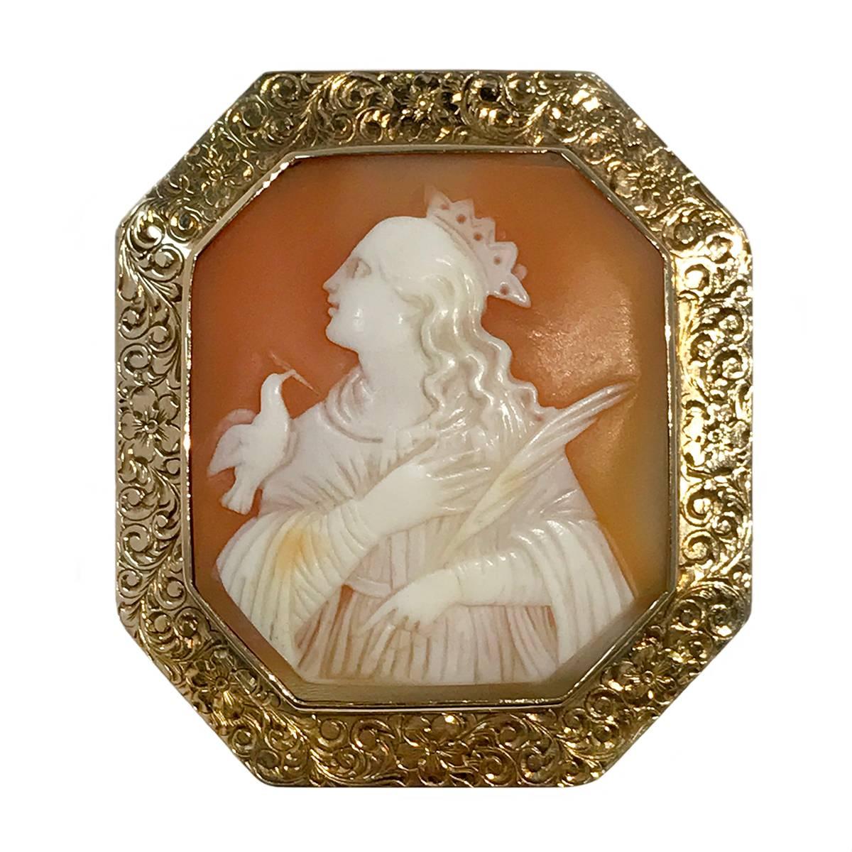 Antique Carved Shell Cameo Brooch Pendant