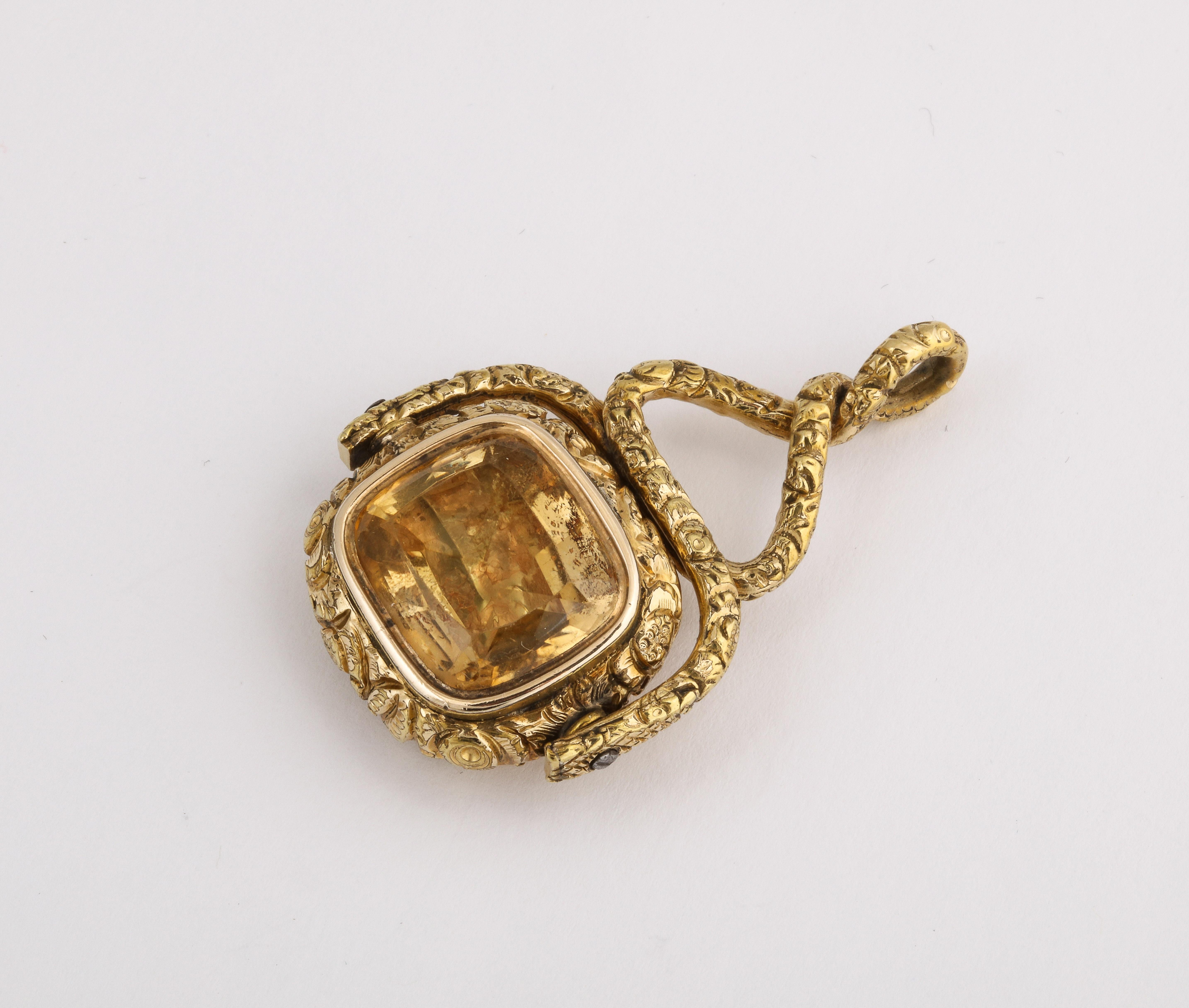 Square Cut Antique Gold Cased Citrine Spinner Fob