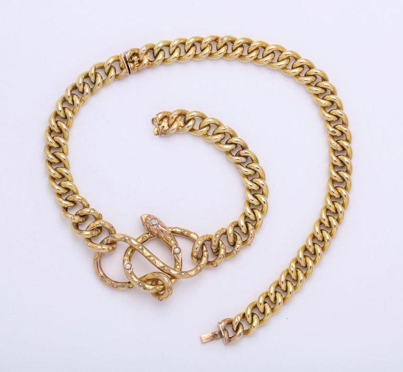 Women's Antique Gold Snake Necklace With Diamonds / Double  Bracelets