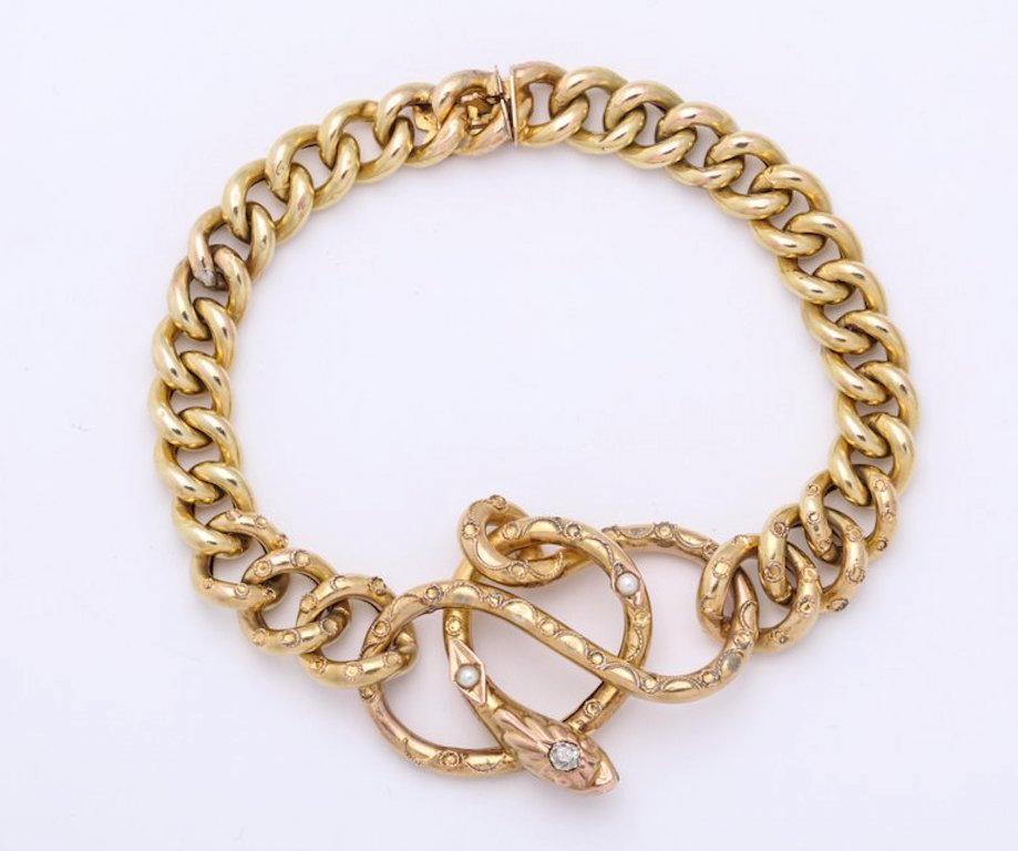 Antique Gold Snake Necklace With Diamonds / Double  Bracelets 1