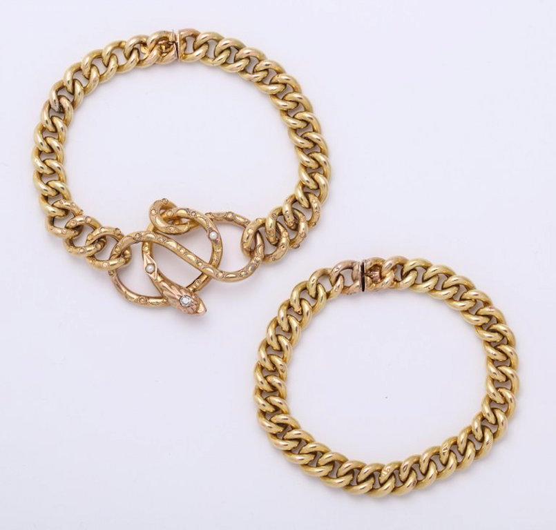 Antique Gold Snake Necklace With Diamonds / Double  Bracelets 2