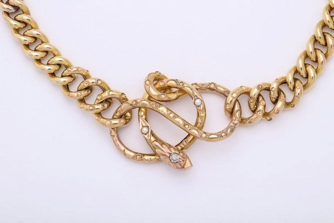 Antique Gold Snake Necklace With Diamonds / Double  Bracelets 3