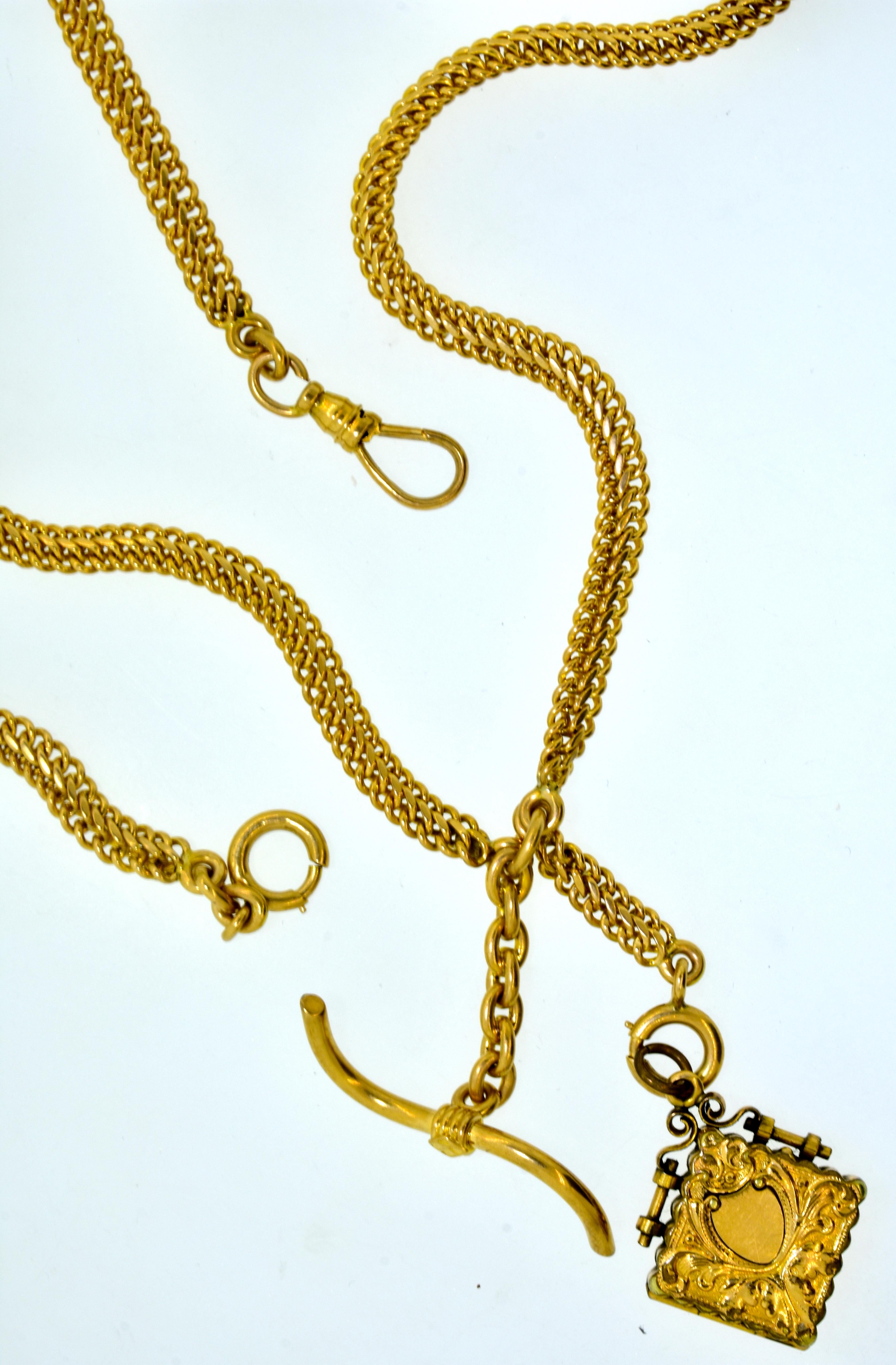Antique Gold Chain with Fobs, circa 1900 In Excellent Condition In Aspen, CO
