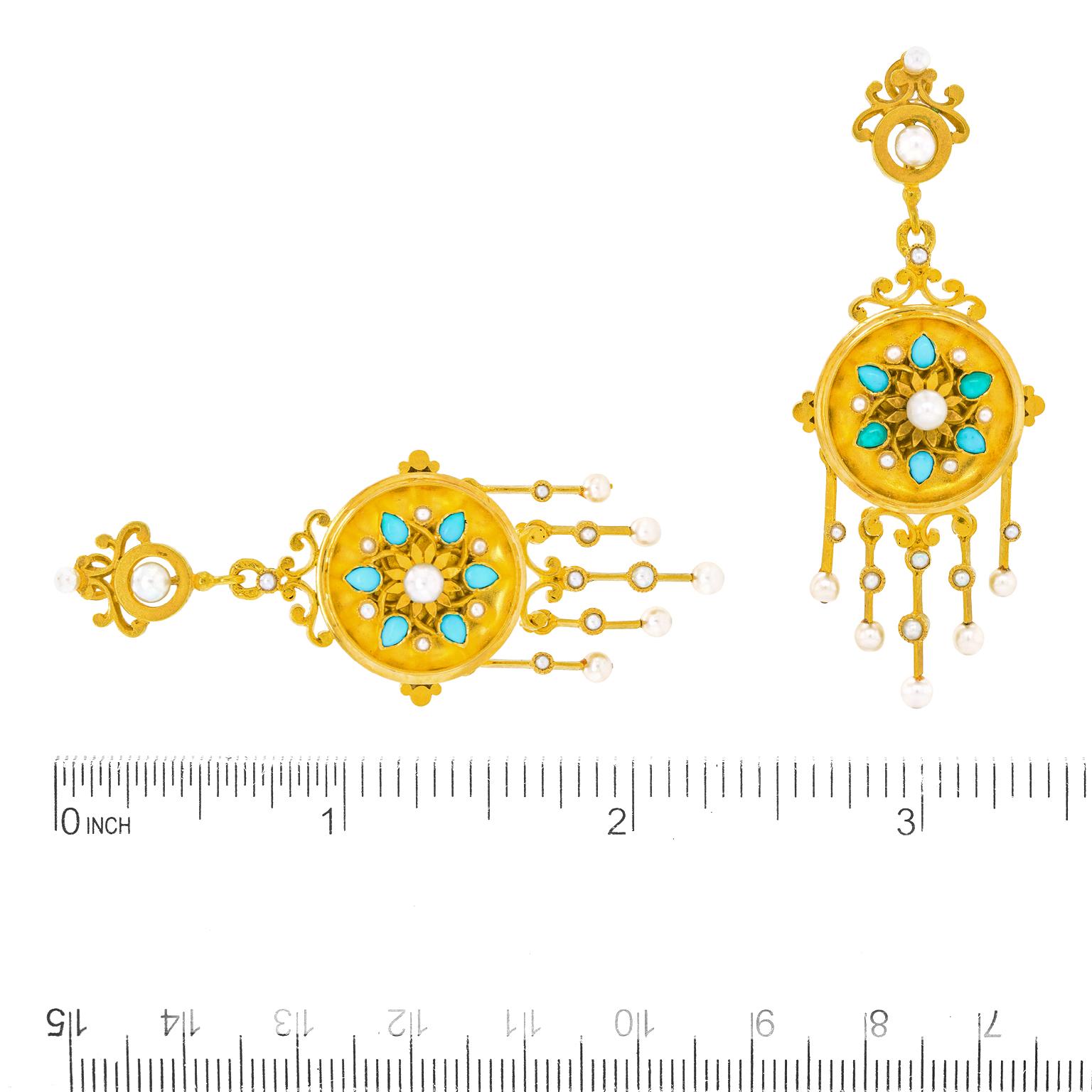 Cabochon Antique Gold Chandelier Earrings