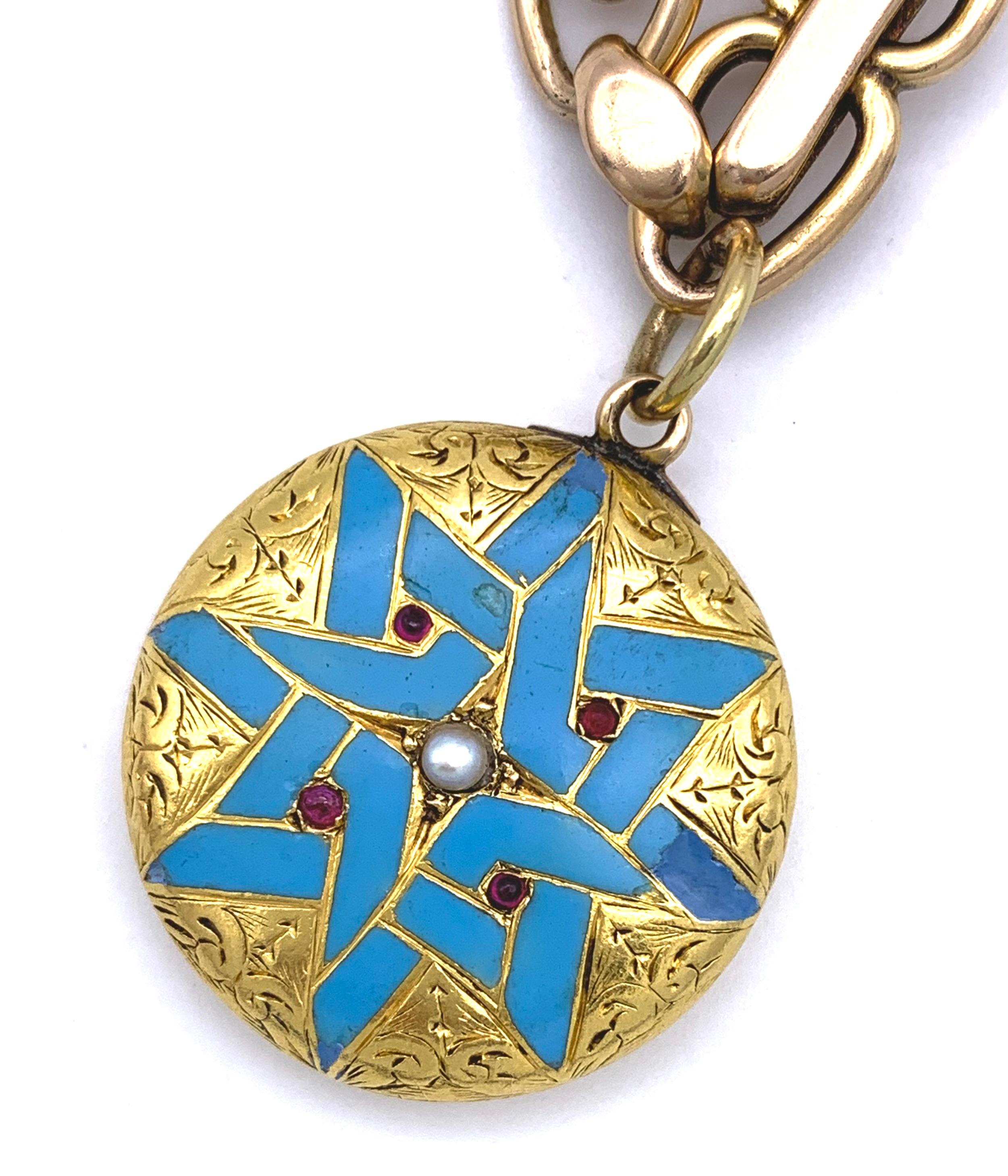 Antique Gold Charm Bracelet with Seven Georgian and Victorian Locket Pendants 5