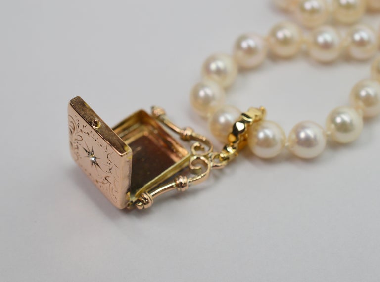 Antique Gold Charm Locket Pendant Enhancer with Diamond Accent Pearl