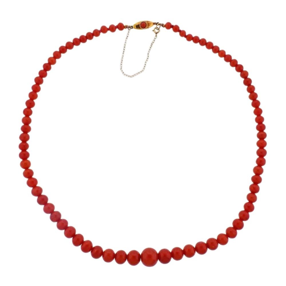 Antique Gold Coral Bead Necklace For Sale