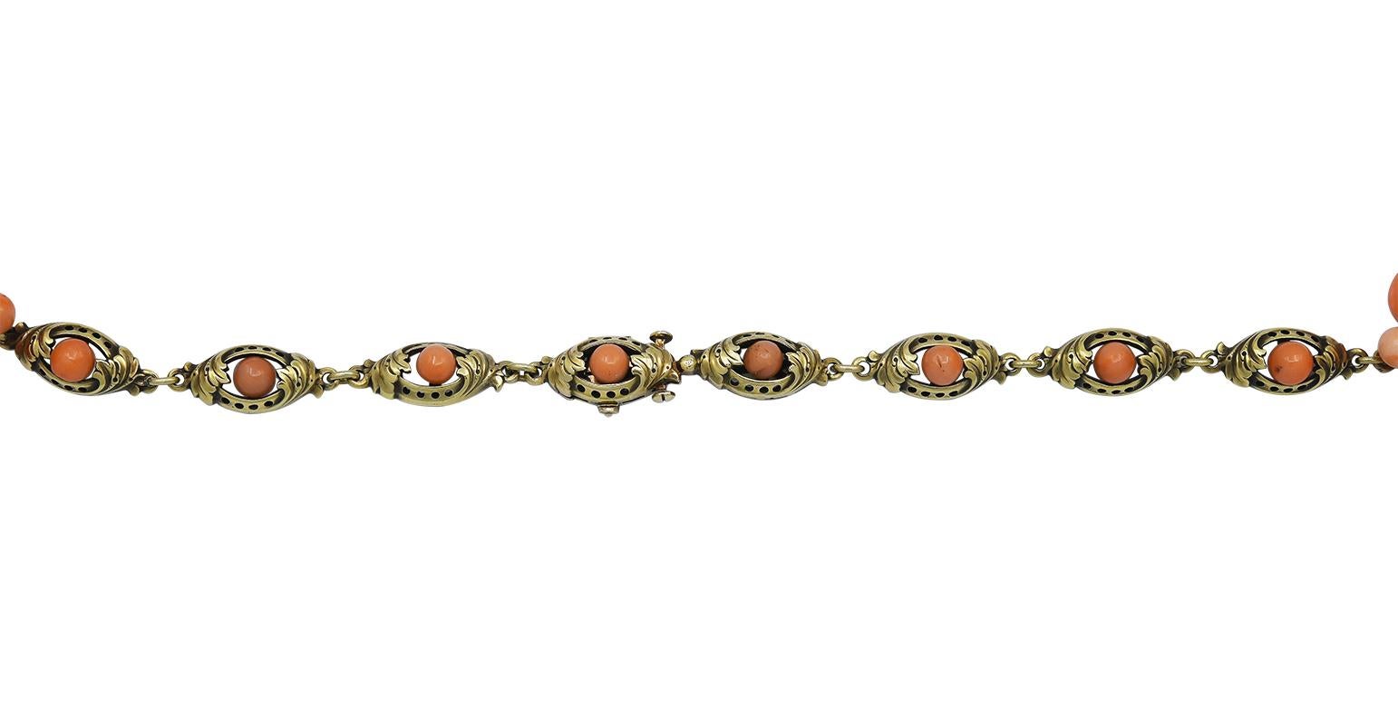 Antike Gold Korallen Perle Anhänger Halskette (Viktorianisch) im Angebot