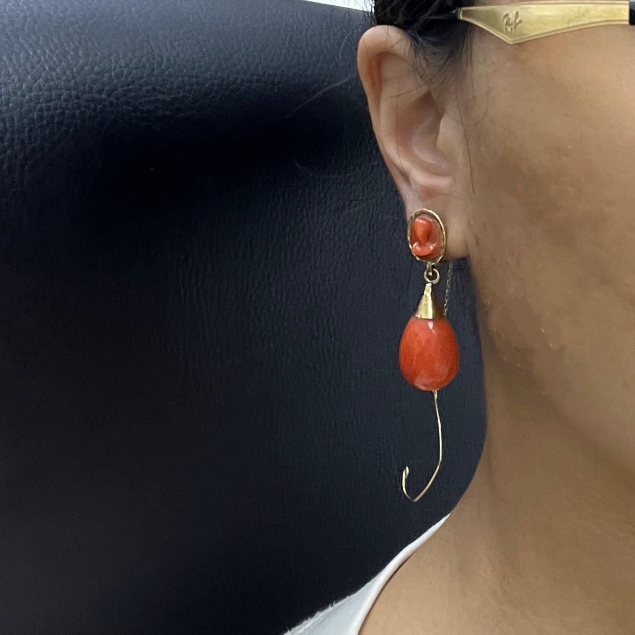 Antique Gold Coral Drop Earrings For Sale 2