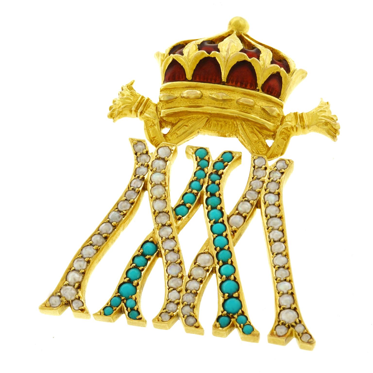 Antique Gold Crown Brooch In Good Condition In Litchfield, CT