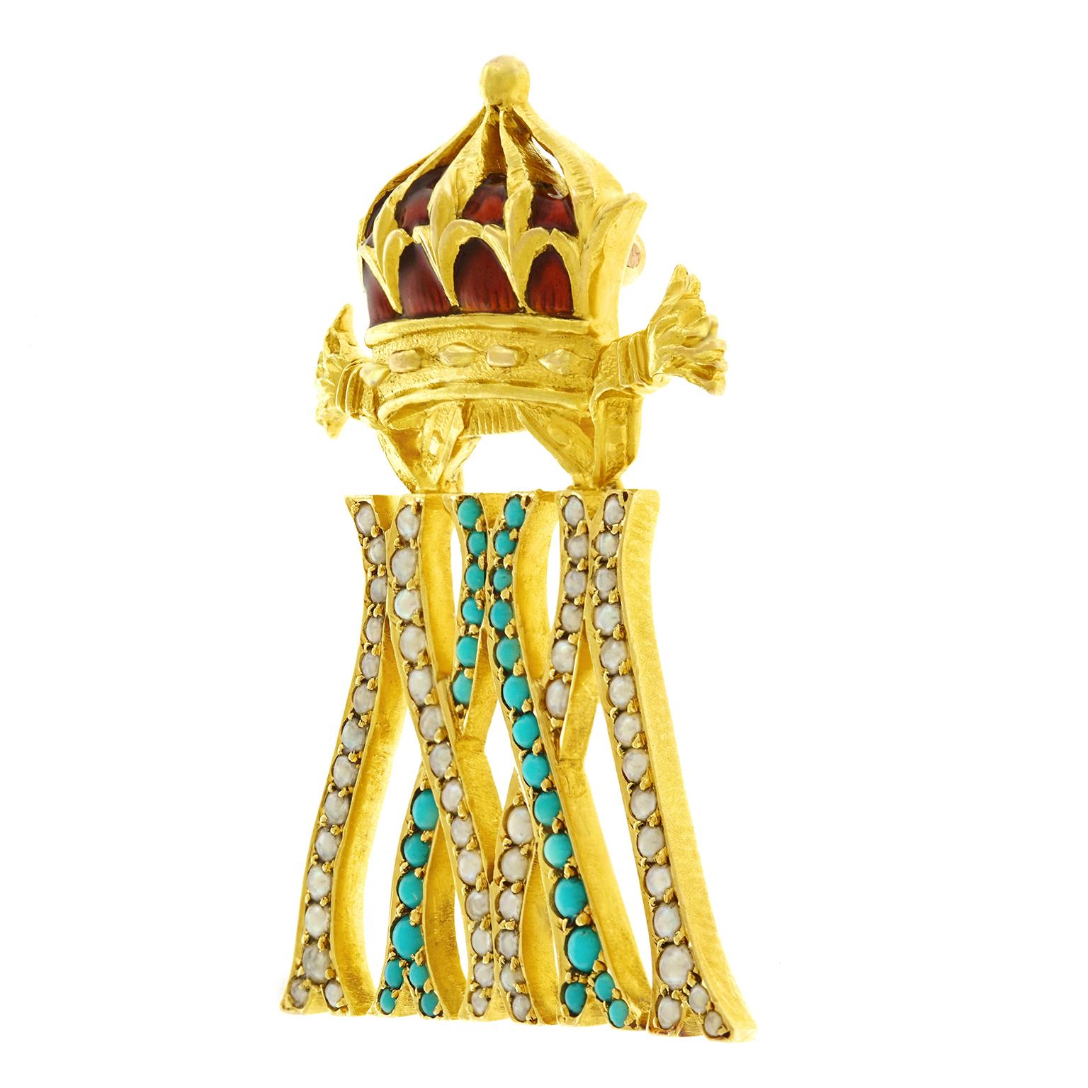 Women's or Men's Antique Gold Crown Brooch