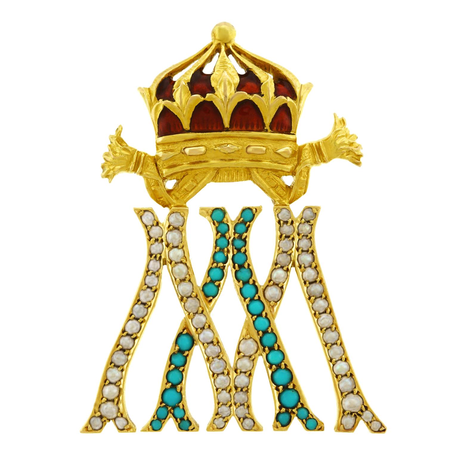 Antique Gold Crown Brooch