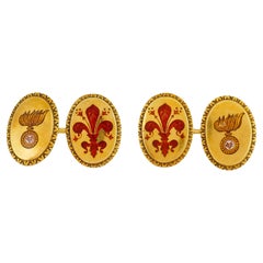 Antique Gold Cufflinks Enamel Family Crest